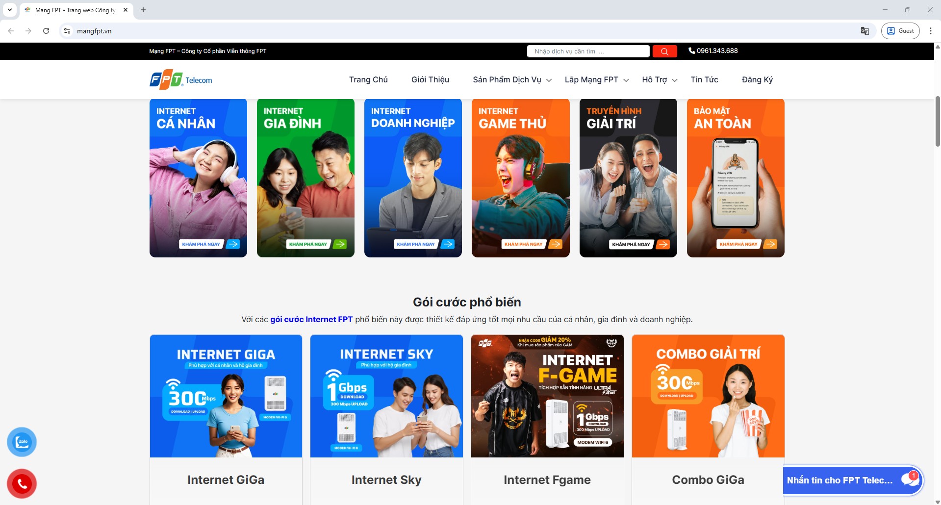 Các sản phẩm dịch vụ cung cấp tại mangfpt.vn